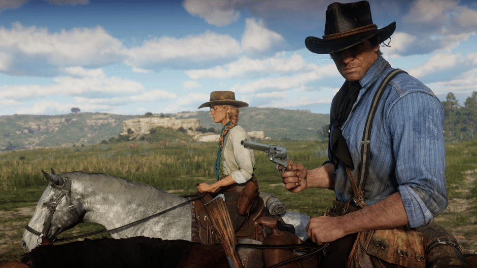 protagonist wields a gun in a a western setting